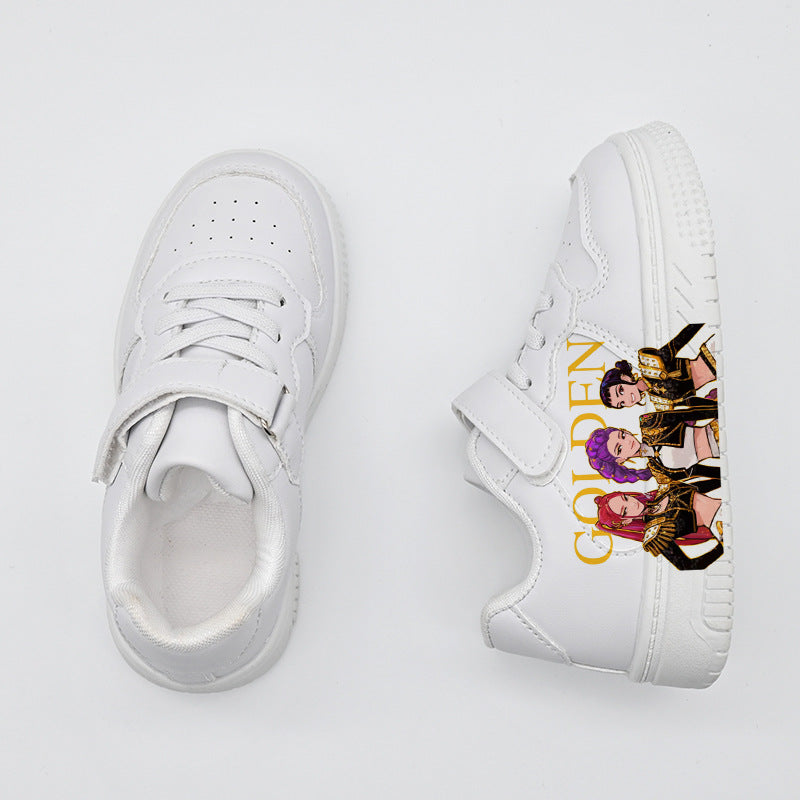 K-Pop Demon Hunter Girl Print Kids Velcro Sneakers Casual White Shoes