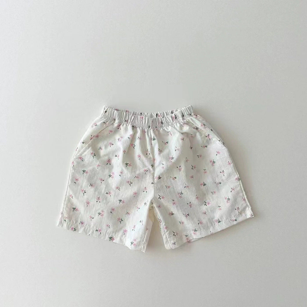 Girls Cotton Hooded Jacket & Shorts Set – Bow Detail Two-Piece Outfit, Floral or Navy