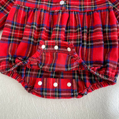 Christmas Red Plaid Girls Dress & Baby Romper – Cotton Long Sleeve Sister Matching Outfit