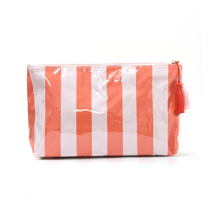 PVC Striped Waterproof Transparent Cosmetic Bag Makeup Travel Toiletry Organizer