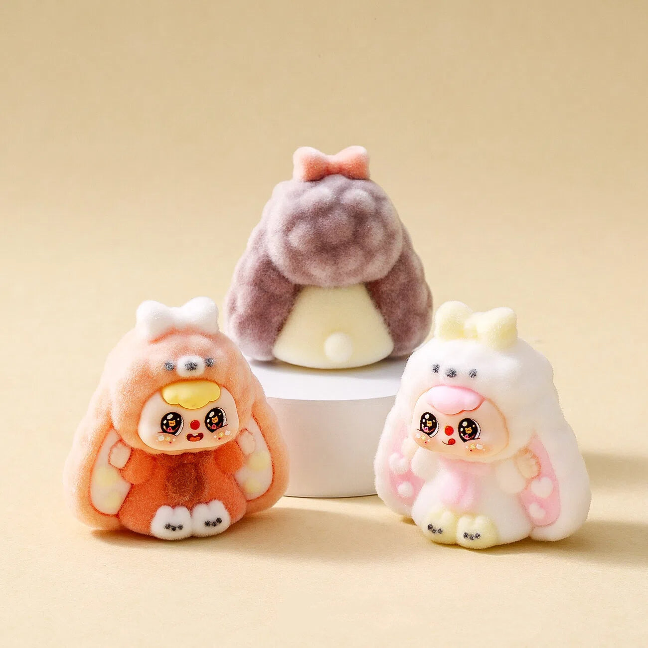 Bunny Capybara Baby-three Flocked Mini Figurine Desktop Ornament Car Decoration Collectible Toy