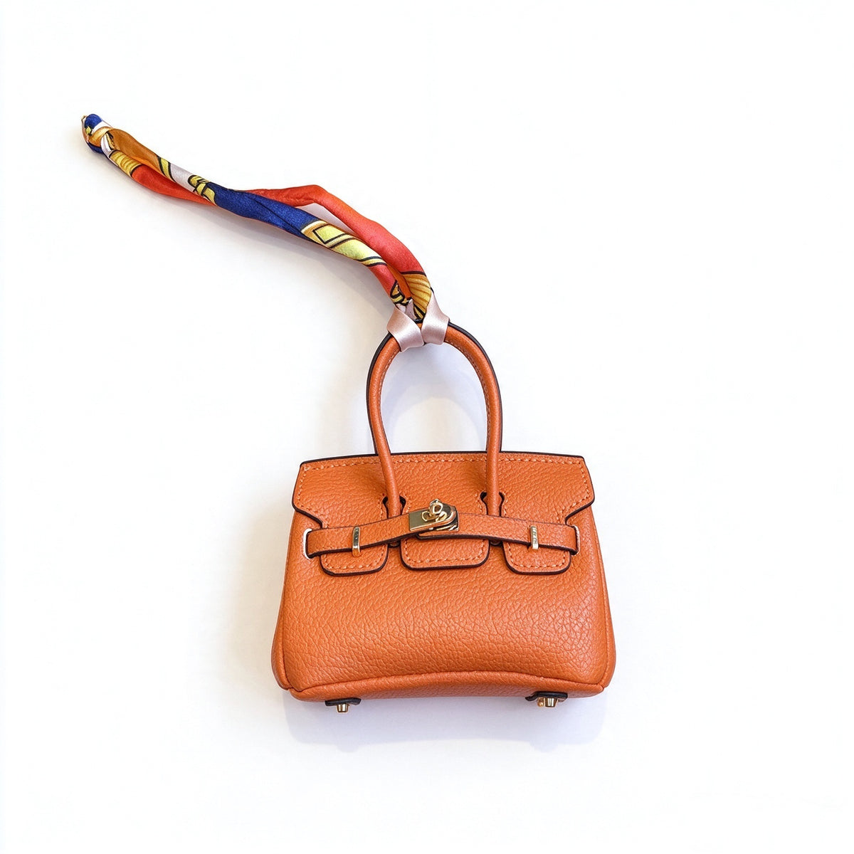 Mini Top Handle Lock Bag Handbag Charm with Scarf – Faux Leather Coin Purse