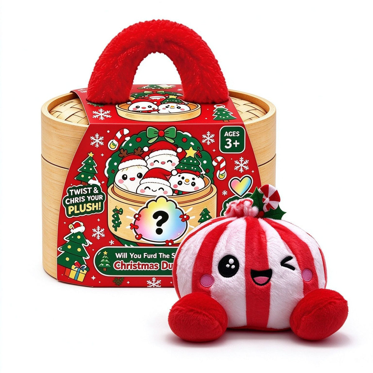 Christmas Bao Bun Plush Toys – Cute Holiday Dumpling Characters, Plush Only or with Bamboo Steamer Gift Box