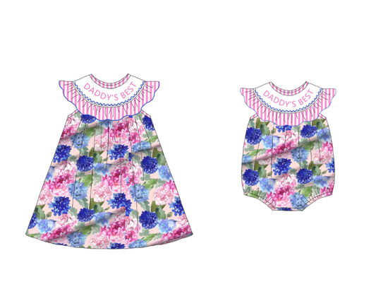 Girls Summer "DADDY'S BEST"Floral Smocked Matching Clothes