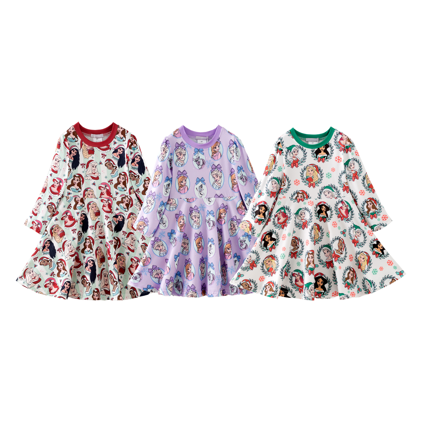 2025 Fall Christmas Character Print Long Sleeves Twirl Dress