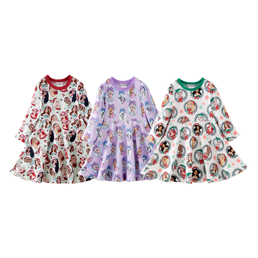 2025 Fall Christmas Character Print Long Sleeves Twirl Dress
