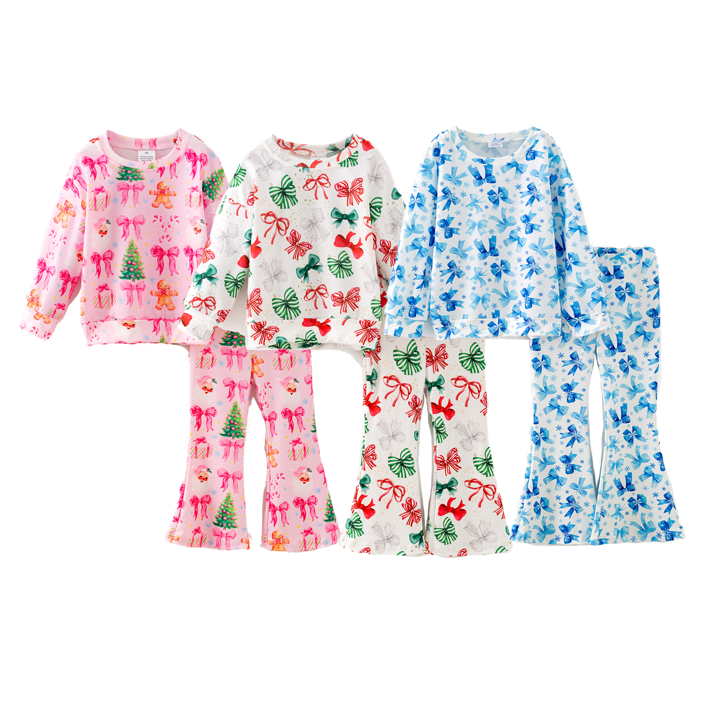 Girls Christmas Fall Bow 2 Pieces Top + Pant Set