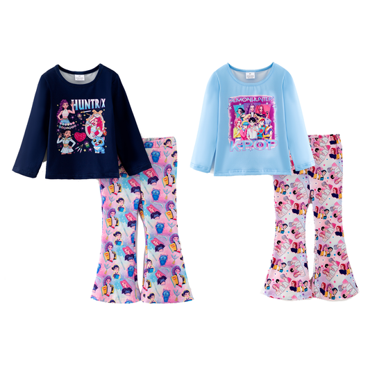 Girls Christmas Fall Kpop Demon Hunter Printed Top + Pant Set
