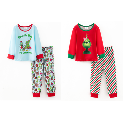 Girls Christmas Winter Grinch Printed Pajamas Set