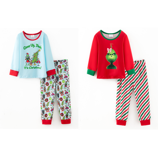 Girls Christmas Winter Grinch Printed Pajamas Set