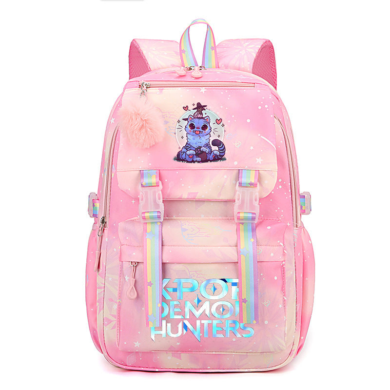 Kpop Demon Hunters Tiger Cartoon Backpack Rainbow Print Student School Bag