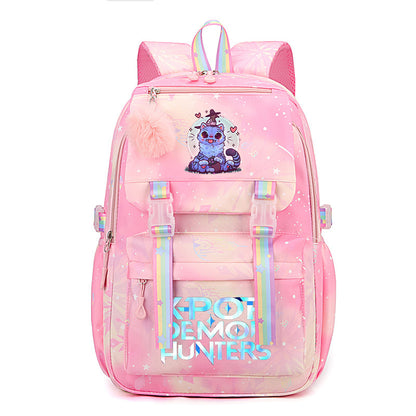 Kpop Demon Hunters Tiger Cartoon Backpack Rainbow Print Student School Bag