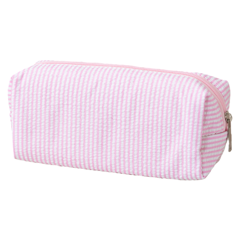 Seersucker Striped Makeup Pouch Travel Toiletry Bag Pencil Case