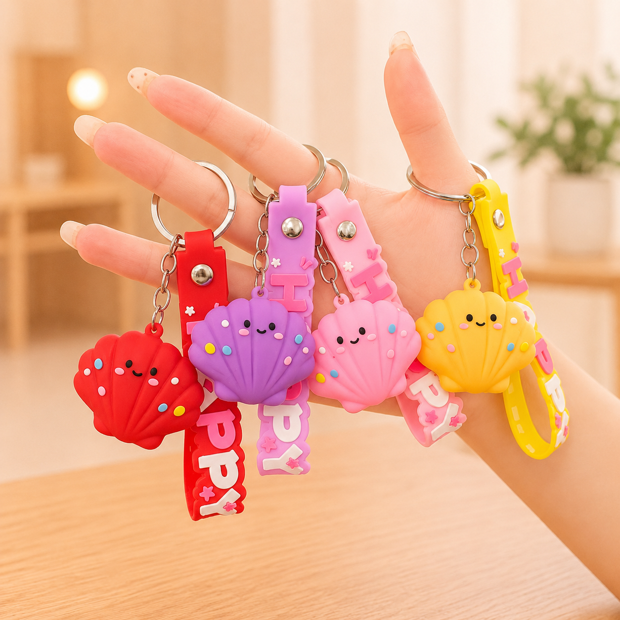 Cute Ocean Friends Silicone Keychain Set – Crab, Shell & Shark, 4-Piece Color Set