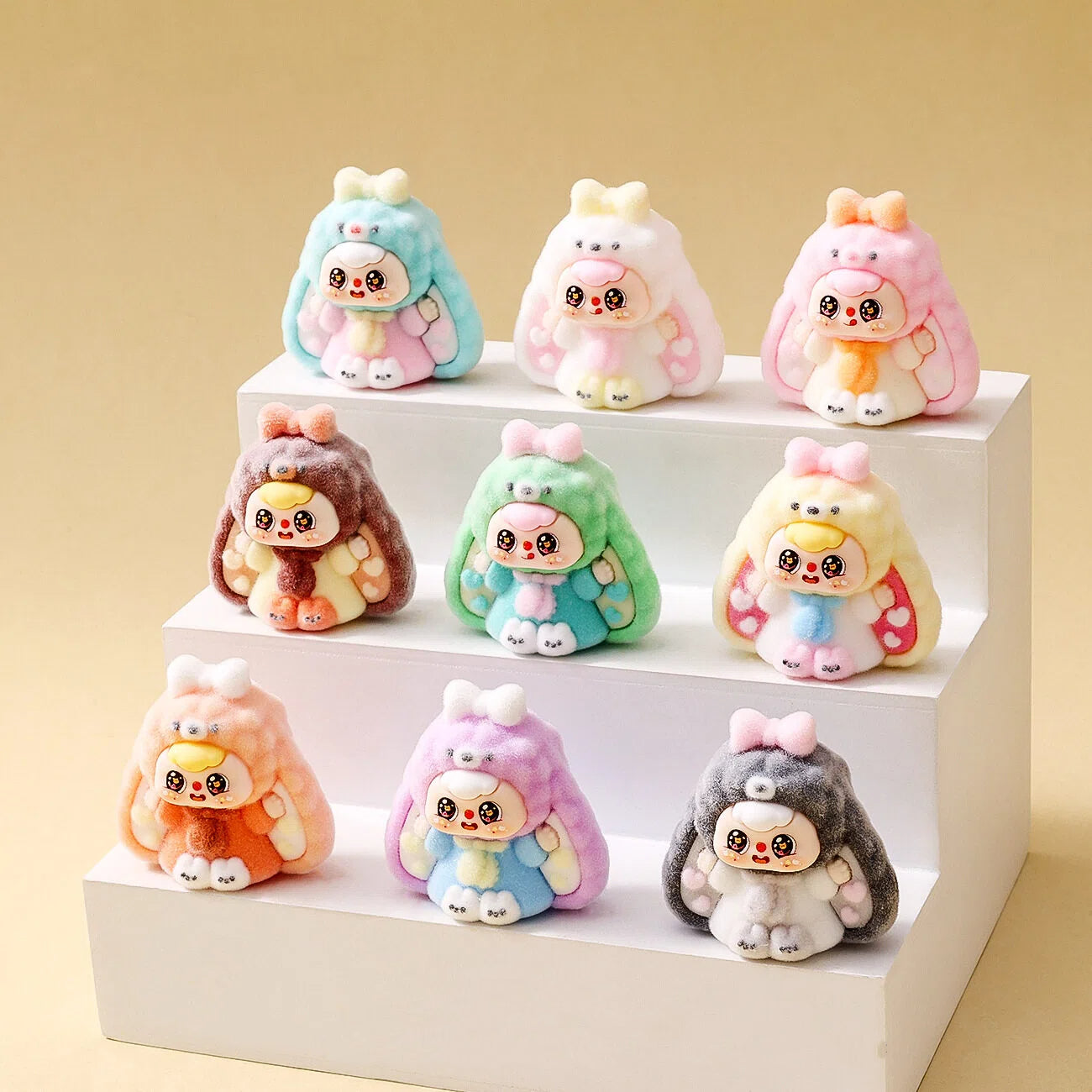 Bunny Capybara Baby-three Flocked Mini Figurine Desktop Ornament Car Decoration Collectible Toy