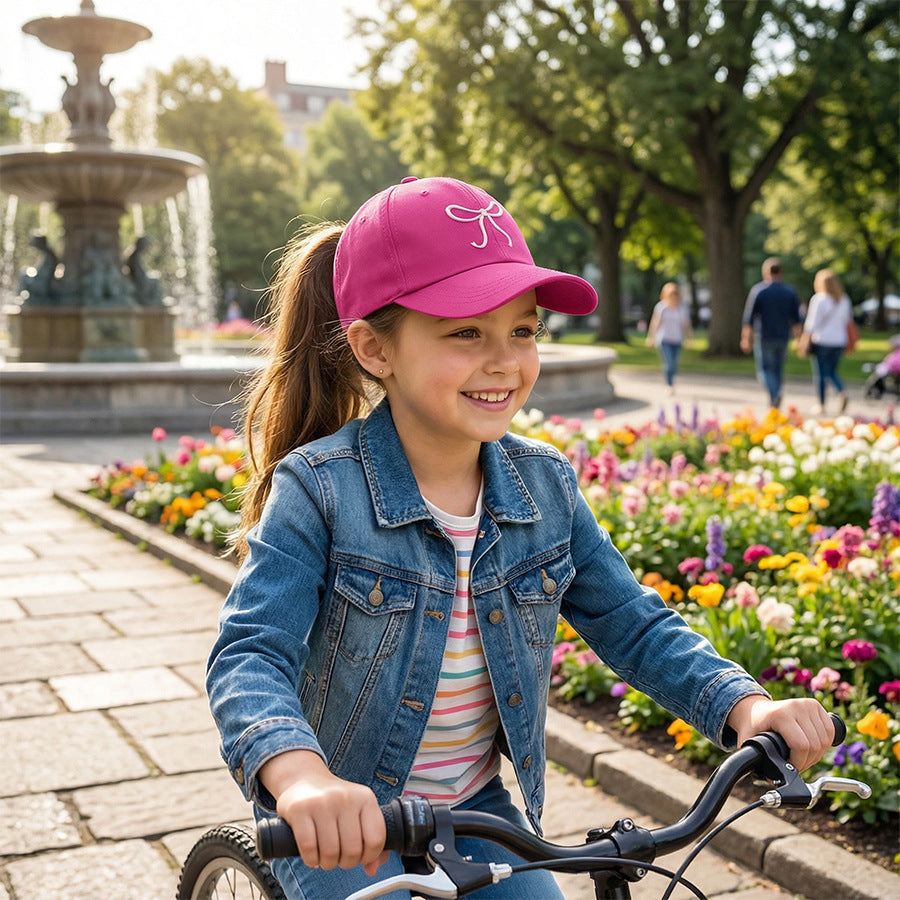 Girls Summer Bow Embroidered Outdoor Solid Baseball Cap