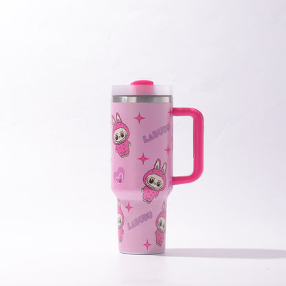 Labubu 40oz Insulated Tumbler with Handle and Straw Car Travel Mug Hot & Cold Stainless Steel Cup