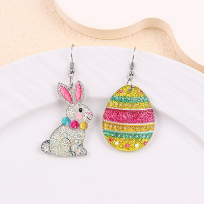 Easter Asymmetrical Bunny & Egg Acrylic Stud Earrings Creative Mismatch Ear Jewelry