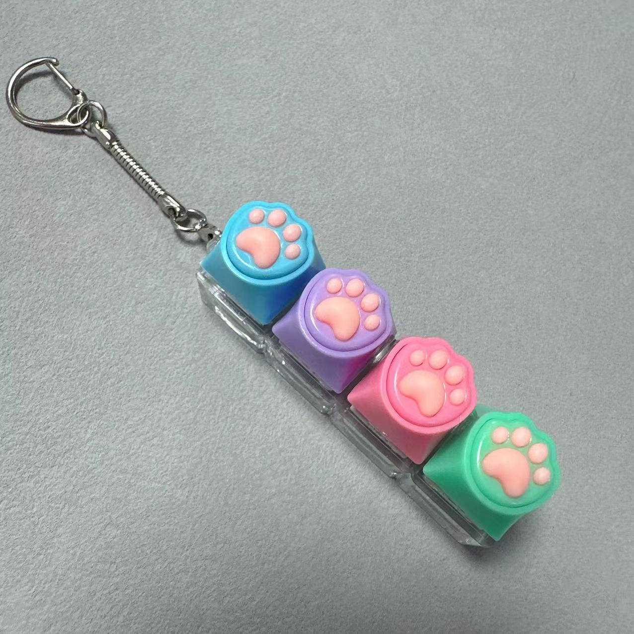 Kawaii Paw Print Keycap Bag Charm Keychain – Cute Mini Keyboard Keychain for Gifts