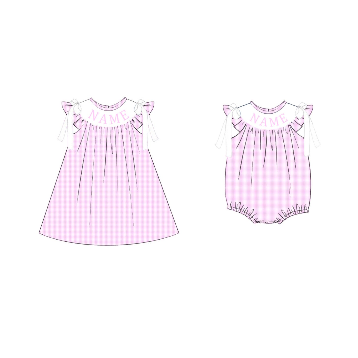 Summer Pink Plaid Custom Name Embroidery Smock Outfits