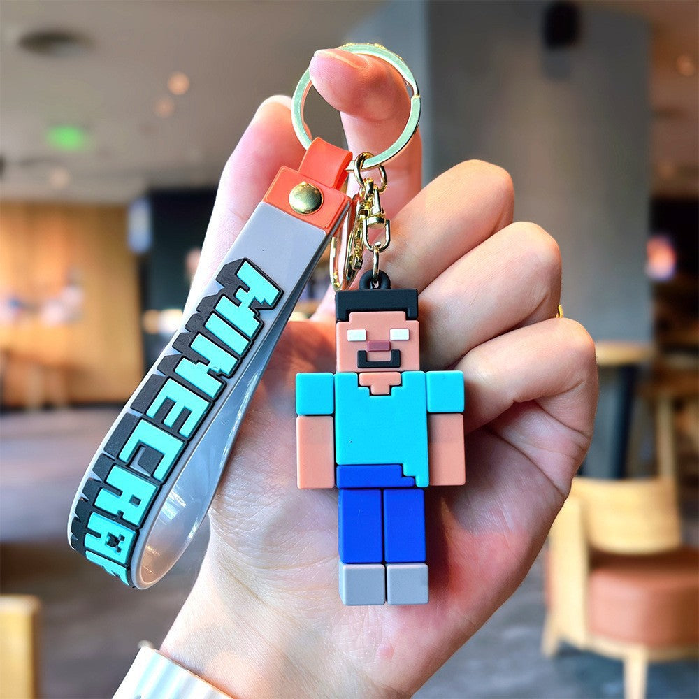 Pixel Block Style PVC Silicone Keychain Cartoon Figure Key Ring & Bag Charm
