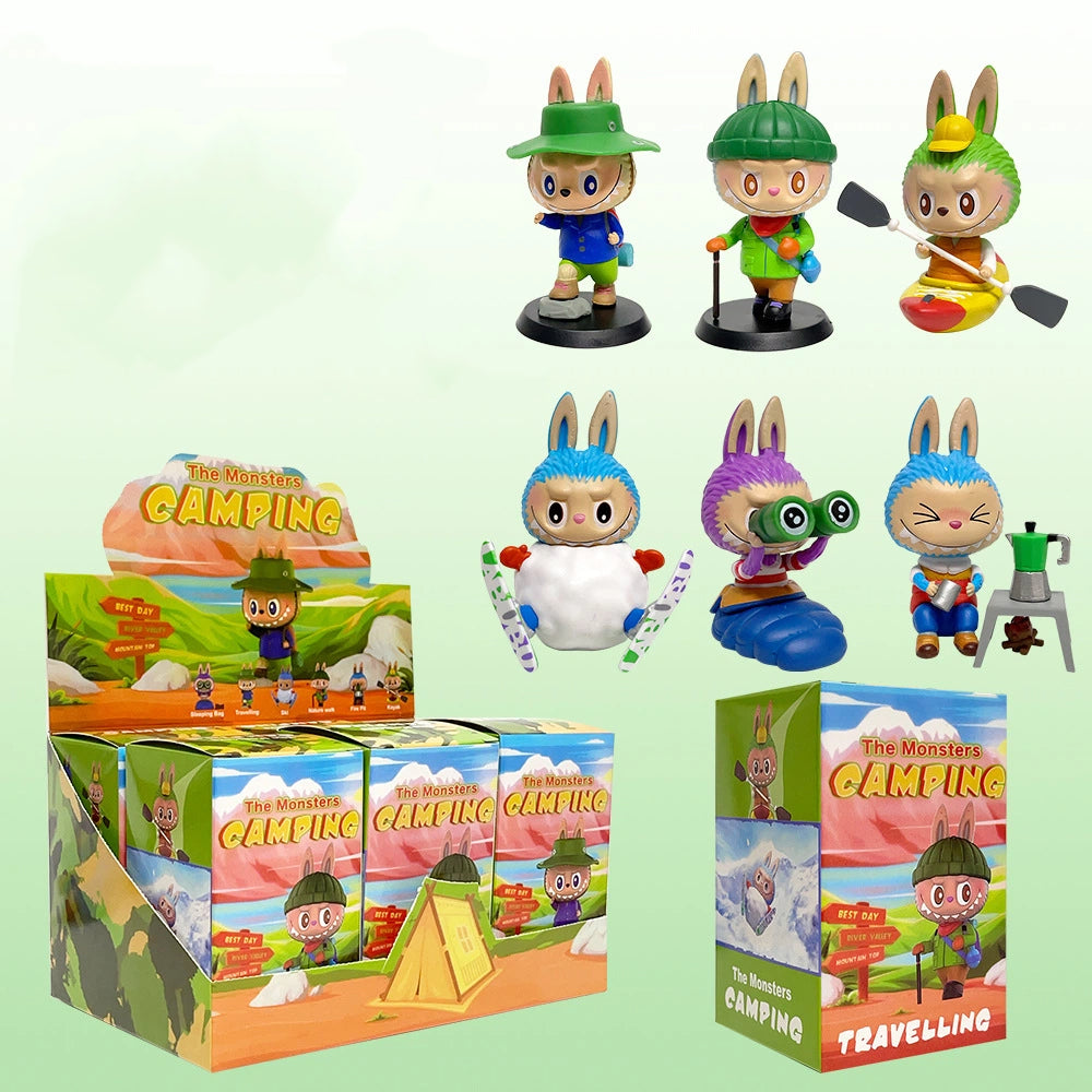 Labubu Yoga Flocked Vinyl Figure Collectible Toy Blind Box Surprise Trendy Desk Decor 6Pcs
