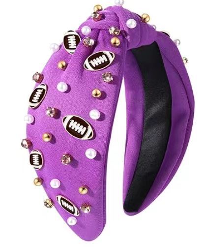 American Football Top Knot Headband with Pearls & Rhinestones – Wide Hair Accessory, Game Day Gift for Fans