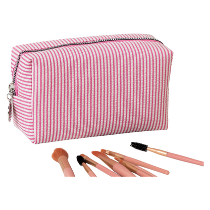 Seersucker Striped Makeup Pouch Travel Toiletry Storage Bag