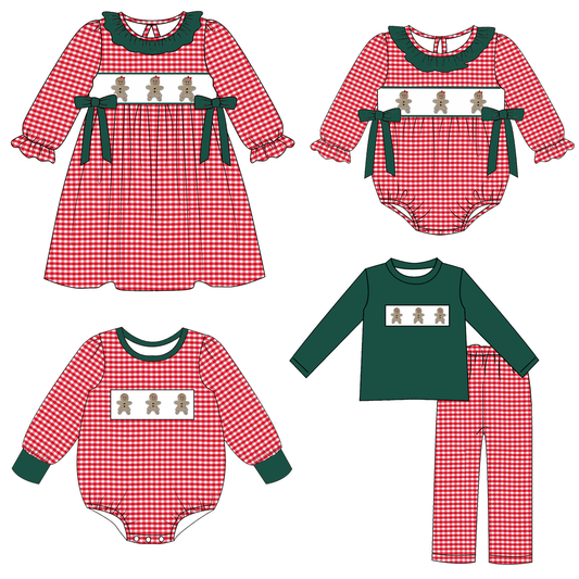 Christmas Smocked Collection – Red Gingham with Gingerdread Embroidery