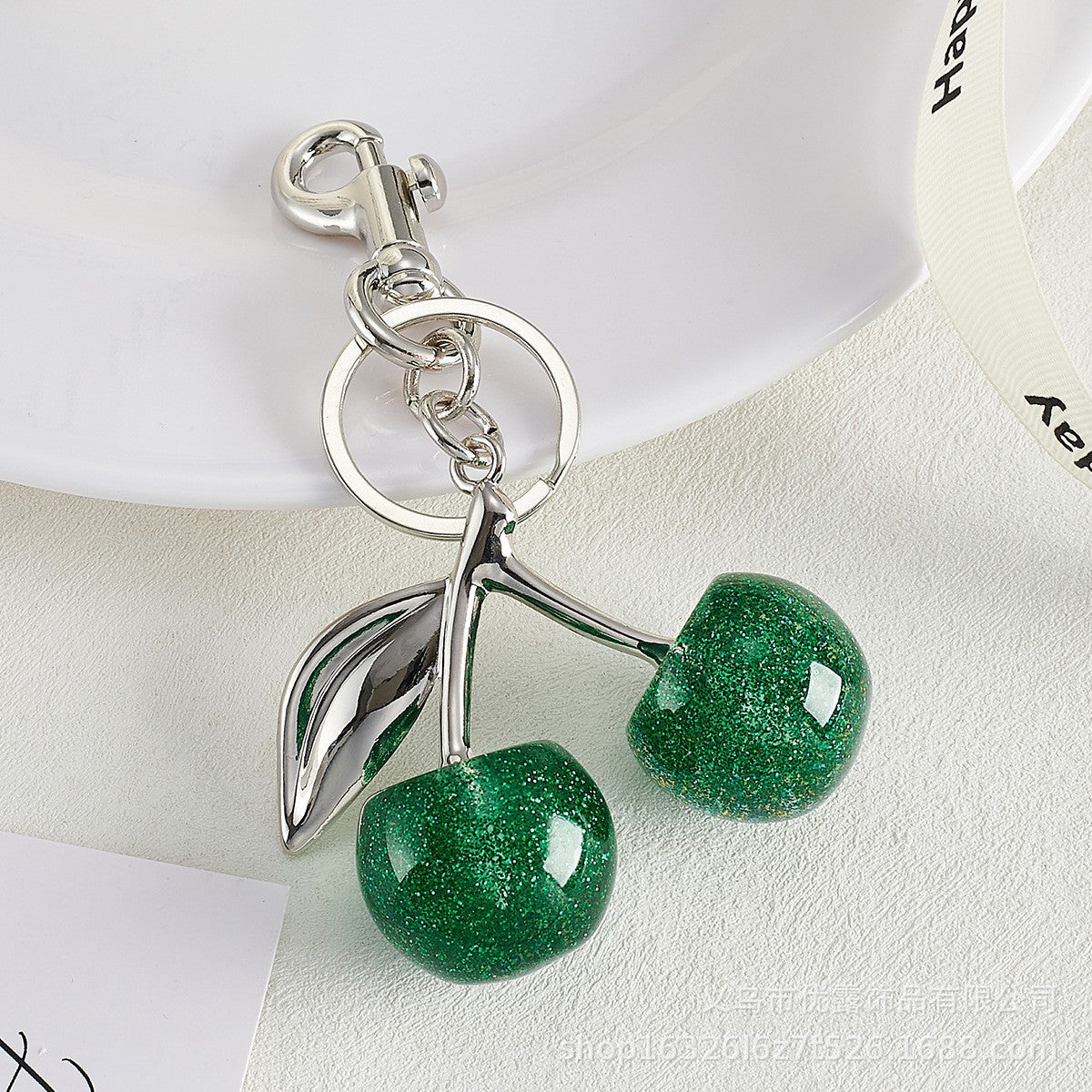 Resin Cherry Fruit Bag Charm Keychain Creative Car Hanging Accessory