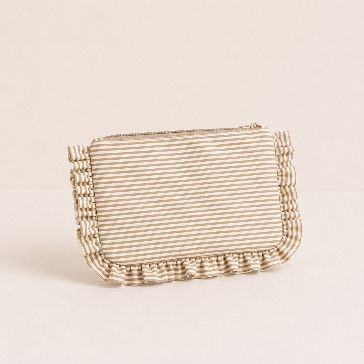 Striped Ruffle Cosmetic Bag – Toiletry & Travel Pouch