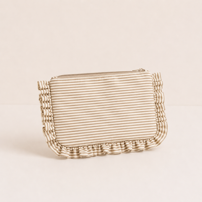 Striped Ruffle Cosmetic Bag – Toiletry & Travel Pouch