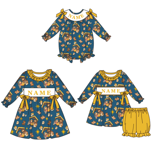 Christmas Nativity Smocked Outfit – Custom Name Embroidery