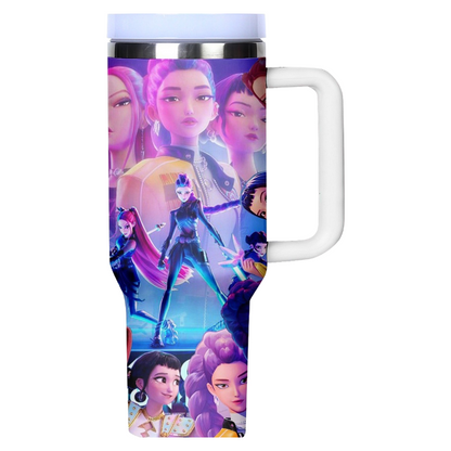 KPOP Demon Hunters 40oz Insulated Tumbler with Handle and Straw Car Travel Mug Cold Stainless Steel Cup