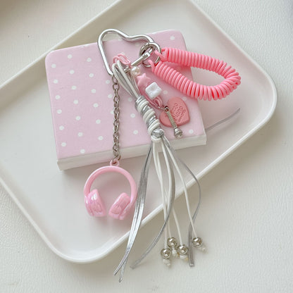 Headphone Music Bag Charm Keychain with Tassel & Beads