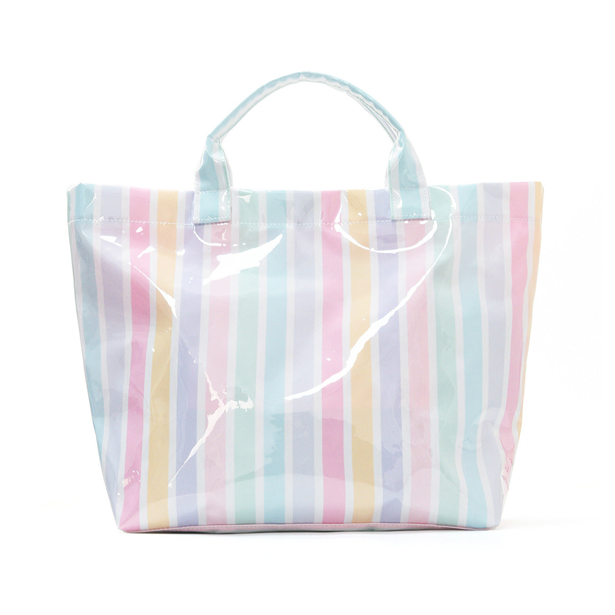 Large Striped Tote Bag – Lightweight PVC Shoulder Bag for Travel, Work & Daily Use