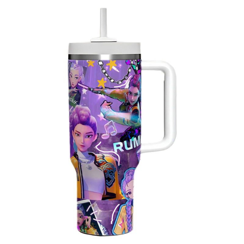 KPOP Demon Hunters 40oz Insulated Tumbler with Handle and Straw Car Travel Mug, Hot & Cold Stainless Steel Cup