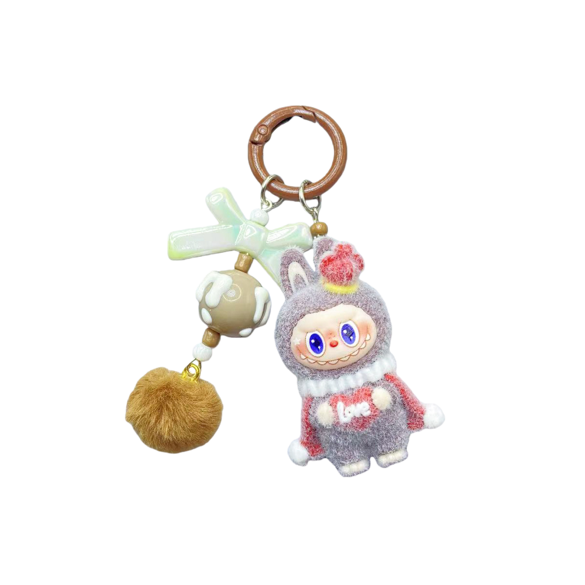 Flocked Labubu King Figure Desktop Ornament KPOP Anime Collectible Toy Decoration Keychain