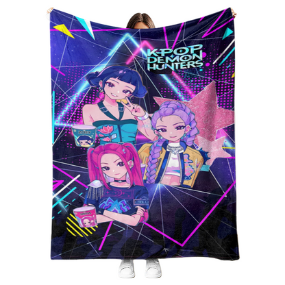 New K-pop Demon Hunters Plush Throw Blanket Flannel Nap Blanket for Sofa or Bed