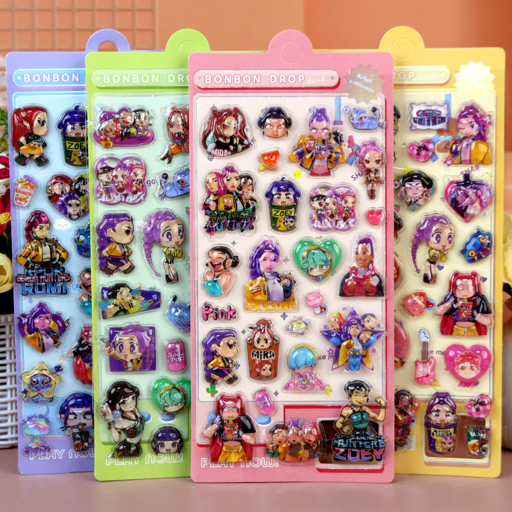 K-Pop Demon Hunters 3D Puffy Kids Cartoon Panda Layered DIY Anime Movie Merchandise Stickers