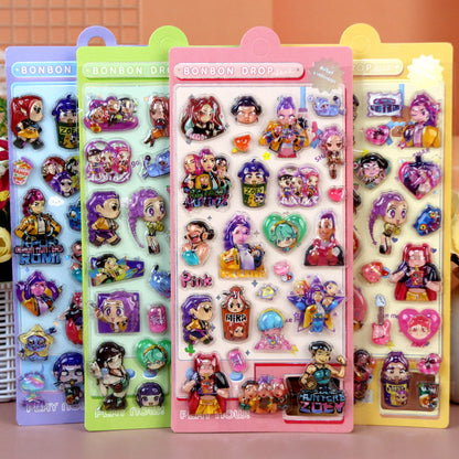 K-Pop Demon Hunters 3D Puffy Kids Cartoon Panda Layered DIY Anime Movie Merchandise Stickers