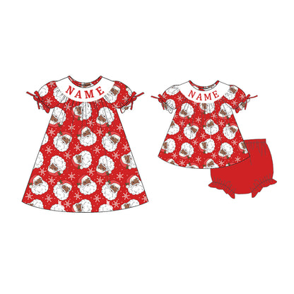 Girls Christmas Santa Custom Name Smock Embroidery Collection Outfit