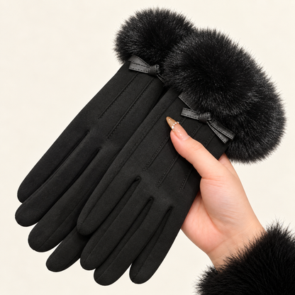 Women’s Touchscreen Winter Gloves with Faux Rabbit Fur Cuffs & Warm Fleece Lining
