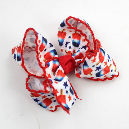 Embroidered Scalloped Edge Hair Bows – Floral Farmhouse Bow Hair Clips, 10-Pack