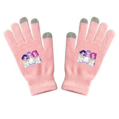 K-Pop Demon Hunters Kids Gloves for Boys and Girls Warm Dopamine Style Knitted Printed Gloves for Fall and Winter