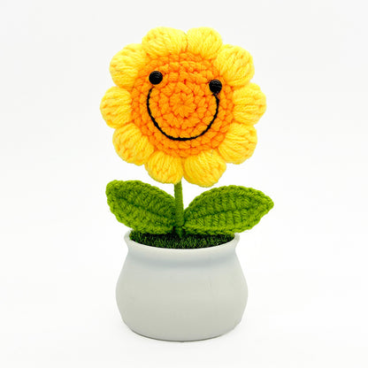 Handmade Crochet Sunflower &Smiley Face Colorful Yarn Knitted Flower Gift (Single Stem)