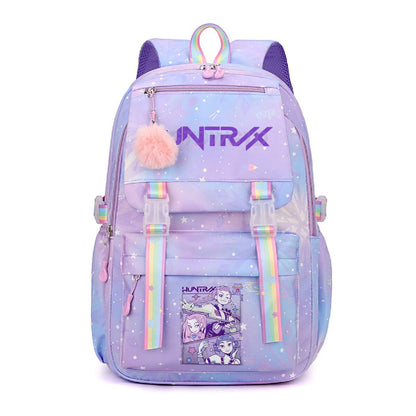 Kpop Demon Hunters Rainbow Print Backpack, Lightweight Student School Bag