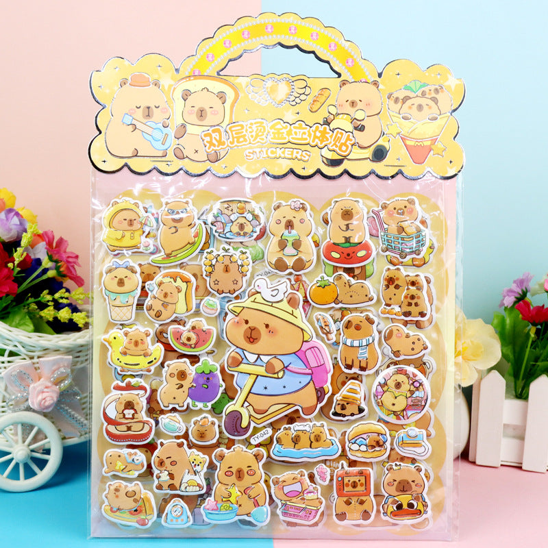 Children’s Cute Cartoon Puffy Stickers Pony & Capybara Double-Layer Bubble Stickers