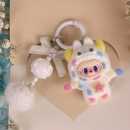 Flocked Labubu Key chain Pom-pom Backpack Charm Trendy Merchandise