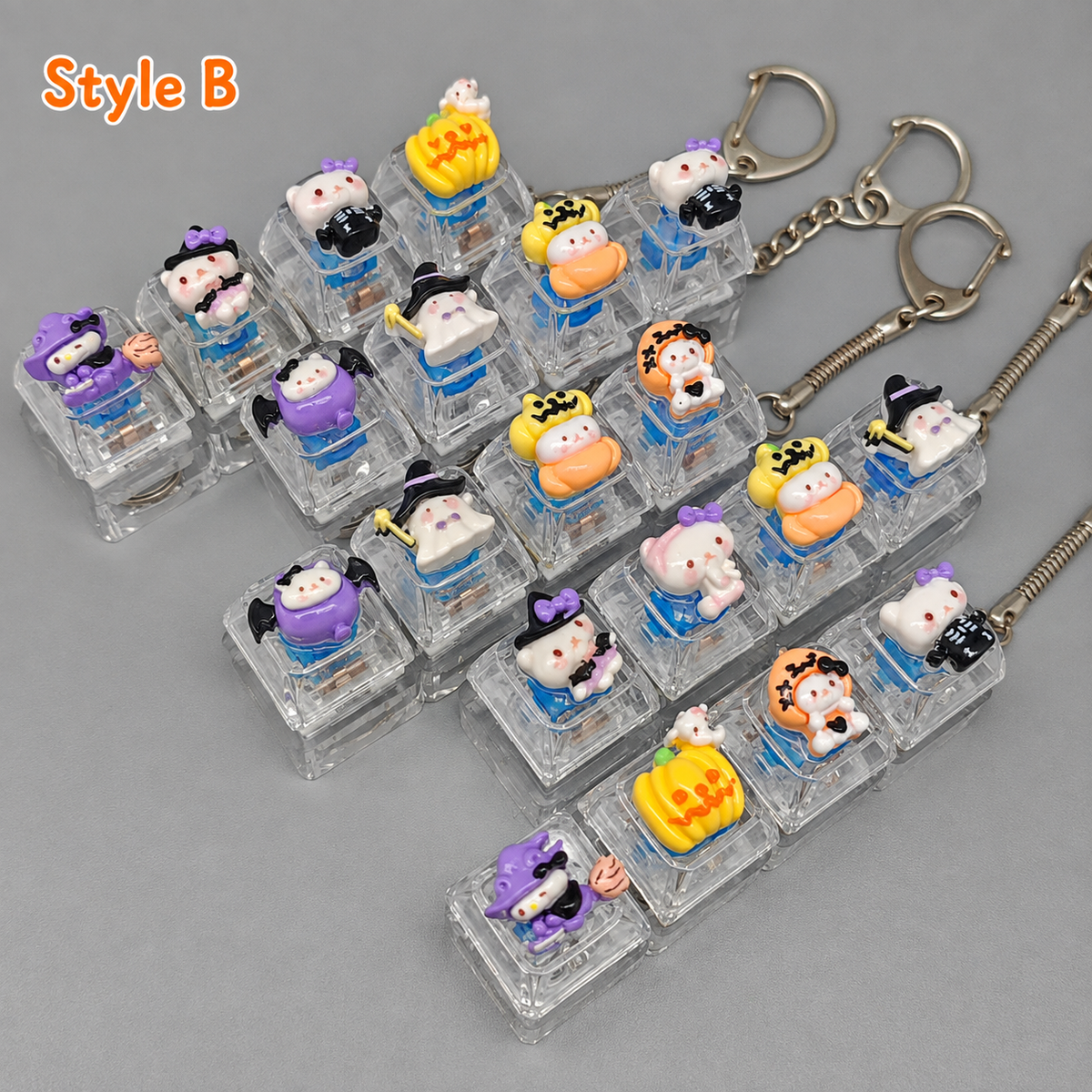 Halloween Fidget Keycap Pressing Stress Relief Keychain with Cute Holiday Charms
